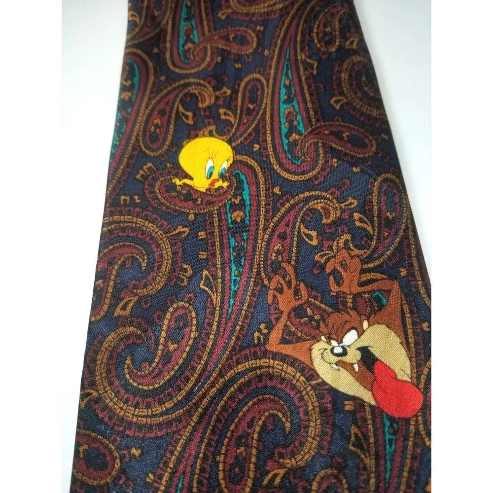 Looney Tunes‎ Characters Paisley Blue Teal Wine Textured Polyester Pointed Tie